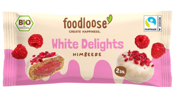 Foodloose White Delights Himbeere 2 Stück 40g